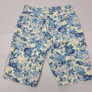 Vintage Cafe Jeans Women's Floral Print Denim Shorts Size 14 Blue White Cotton‎